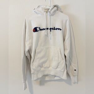 Champion White Pullover Hoodie with Navy & Red Embroidered Logo- Tag Missing